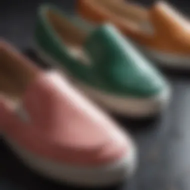 A close-up of various materials used in summer slip-ons