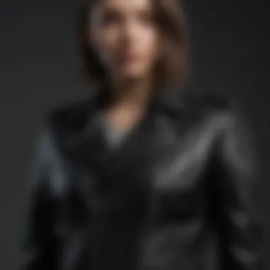 Side view of the AllSaints black leather jacket highlighting its silhouette and fit