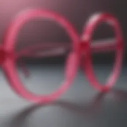 A close-up of pink heart glasses highlighting their unique design and vibrant color.