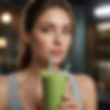 A woman enjoying a smoothie enriched with collagen powder