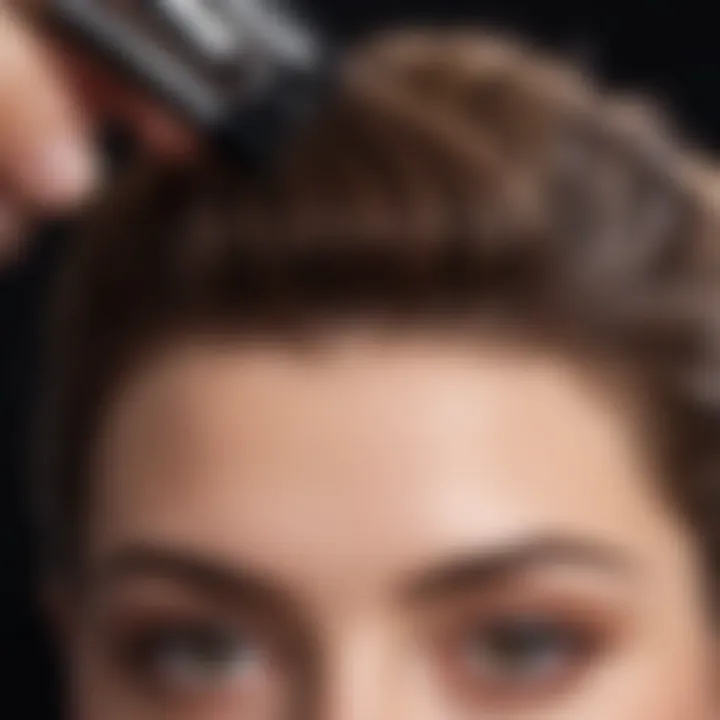 Close-up of hair being styled with a hot brush