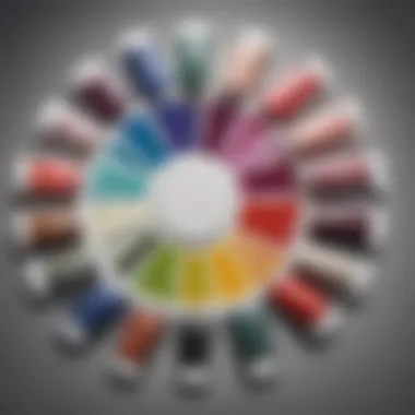 Nail polish swatches on a color wheel showcasing different neutral shades