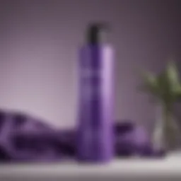 Vibrant purple shampoo bottle against a chic background