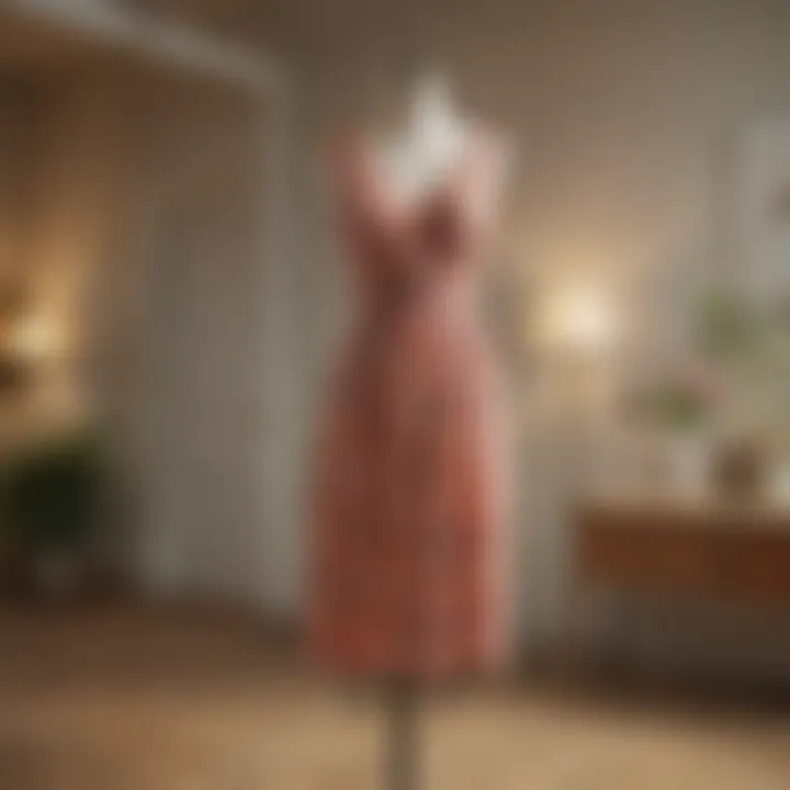 The dress displayed on a mannequin in a boutique environment