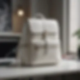 Sleek white leather laptop backpack on a modern workspace
