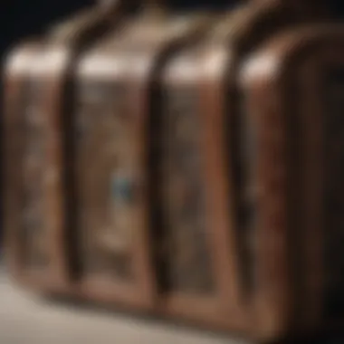 A close-up of a vintage handbag with intricate detailing and a classic design.
