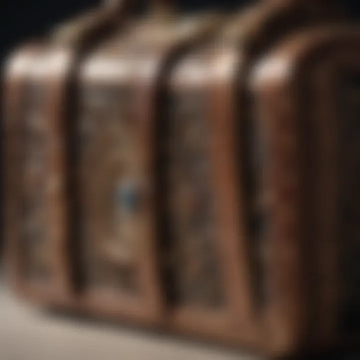 A close-up of a vintage handbag with intricate detailing and a classic design.