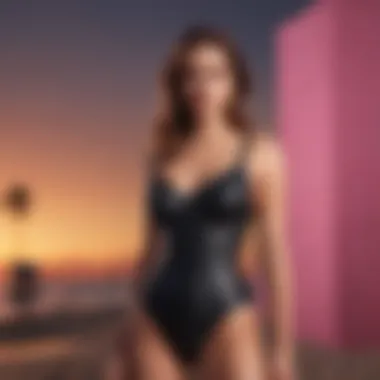 Chic one-piece swimsuit displayed against a vibrant backdrop