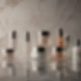 An array of luxurious anti-aging skincare products lined up on a marble countertop.