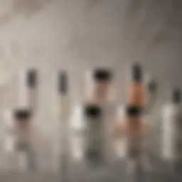 An array of luxurious anti-aging skincare products lined up on a marble countertop.