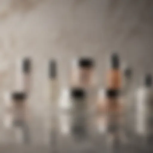 An array of luxurious anti-aging skincare products lined up on a marble countertop.