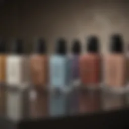 A close-up view of various primers displayed elegantly on a vanity