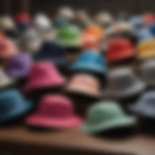 A stylish collection of ladies bucket hats in various colors and patterns
