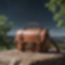 A stylish shoulder bag showcased against a scenic travel backdrop.