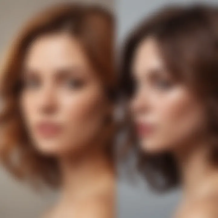 Before and after images of hair treated with the Dazzling Spritz Shine Spray, showing enhanced shine