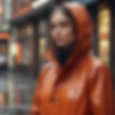 A fashion-forward individual wearing a raincoat with a removable lining in an urban setting