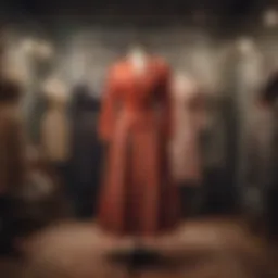 A beautifully arranged vintage clothing display showcasing unique fabrics and styles.