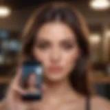 A close-up view of a smartphone showing Facebook Live with beauty filters applied.