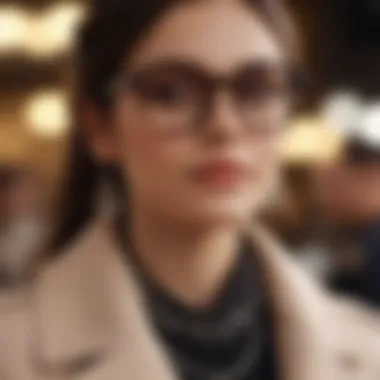 Fashionable individual wearing glasses paired with a chic cord chain at a social event.