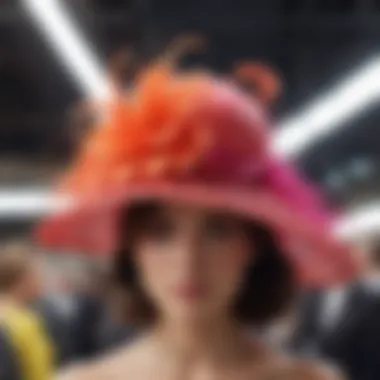 Contemporary Fashion with a Vibrant Fascinator Contemporary fashionista sporting a vibrant fascinator at an event