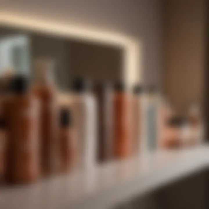 A variety of fake tan products displayed on a vanity