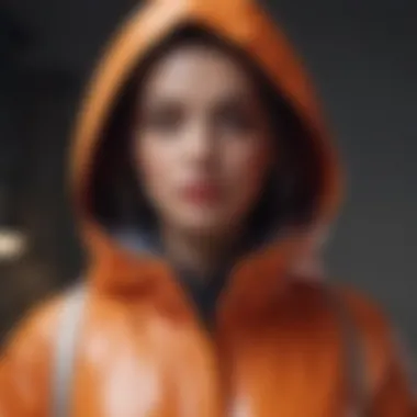 Chic Ensemble: Raincoat and Accessories A woman wearing a gallery raincoat with hood paired with trendy accessories