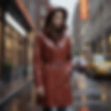 Urban Elegance: The Gallery Raincoat A stylish gallery raincoat with hood showcased in an urban setting