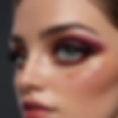 A model showcasing a stunning eye makeup look with vibrant glitter eyeshadow