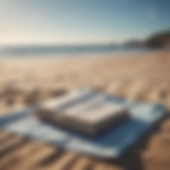 A picturesque view of the ocean with a book placed on a beach towel