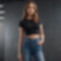 A stylish crop top paired with high-waisted jeans for a trendy look