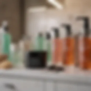 A close-up of skincare products on a vanity, highlighting their textures and colors