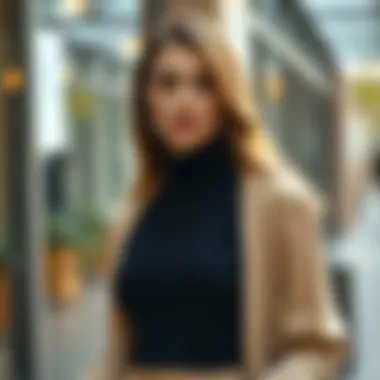 Chic Outfit Featuring a Turtleneck Shirt A model showcasing a turtleneck shirt paired with a chic outfit