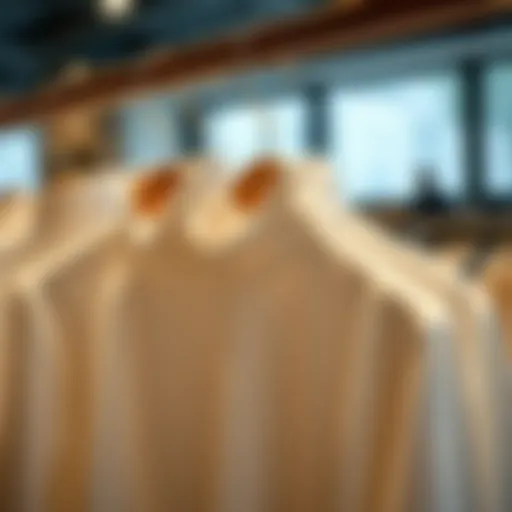 A stylish turtleneck shirt displayed on a wooden hanger