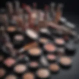 Close-up of a beautiful makeup collection with discount tags