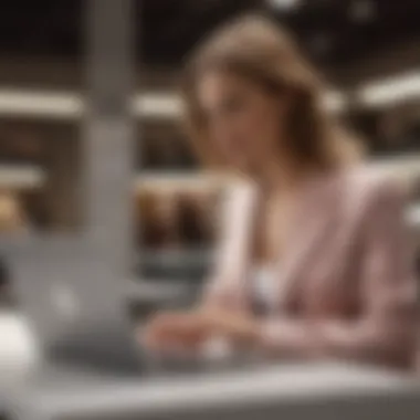 A woman browsing a stylish Michael Kors website on a laptop