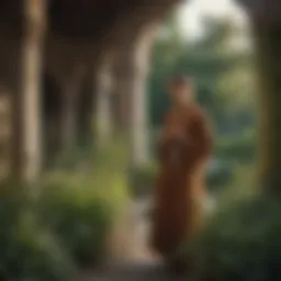 A tranquil monastery garden showcasing medicinal herbs