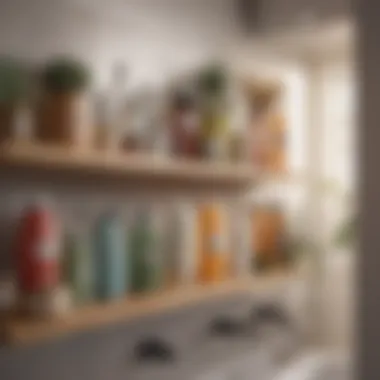 A serene bathroom shelf displaying eco-friendly hair care items