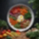 A colorful plate of fresh vegetables and grains arranged artistically.