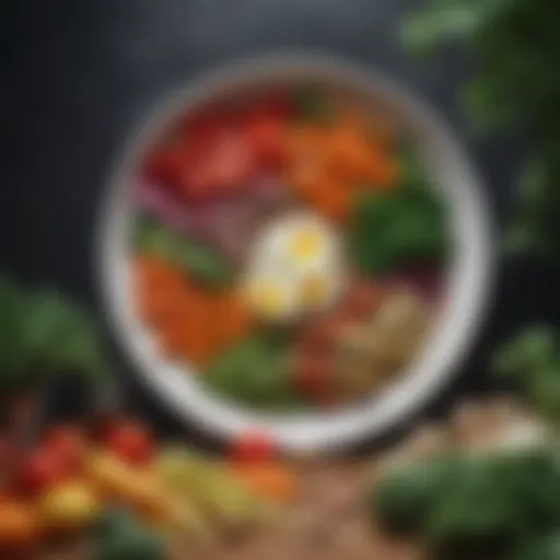 A colorful plate of fresh vegetables and grains arranged artistically.