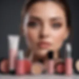 A selection of makeup products suitable for acne-prone skin displayed elegantly.