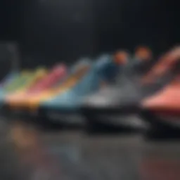 Various Nike running shoe models lined up for comparison
