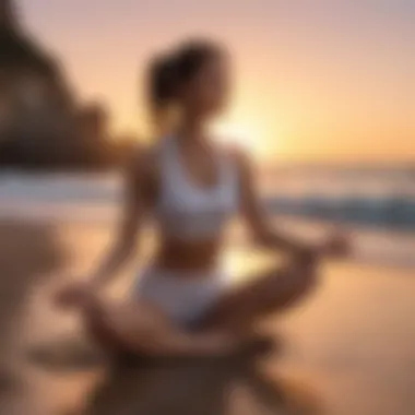 Woman practicing yoga on the beach during sunset