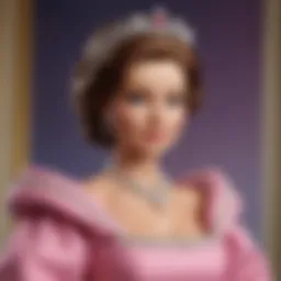 Elegant portrayal of Queen Elizabeth II Barbie in royal attire