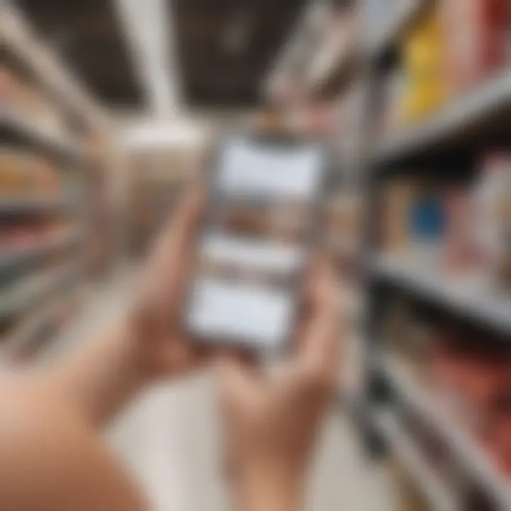 A close-up of a user interacting with a shopping app showcasing product categories