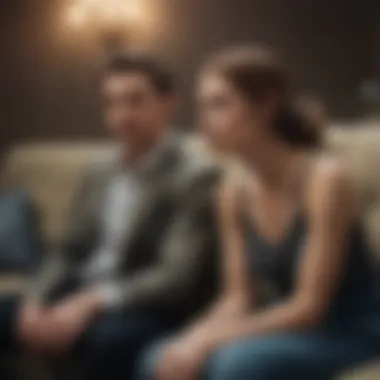 A couple sitting apart on a couch, showcasing emotional distance.