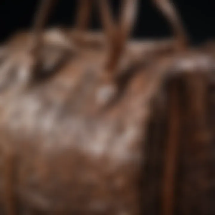 Close-up of a bag crafted from recycled materials showcasing its texture