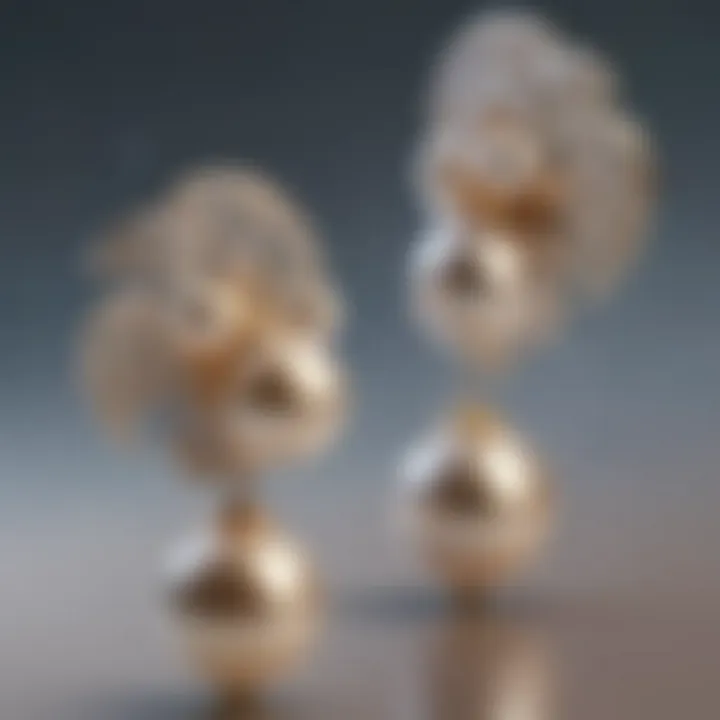 Close-up of unique pearl earrings with modern design elements