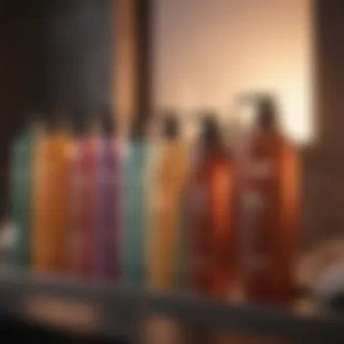 A variety of shampoo bottles arranged aesthetically