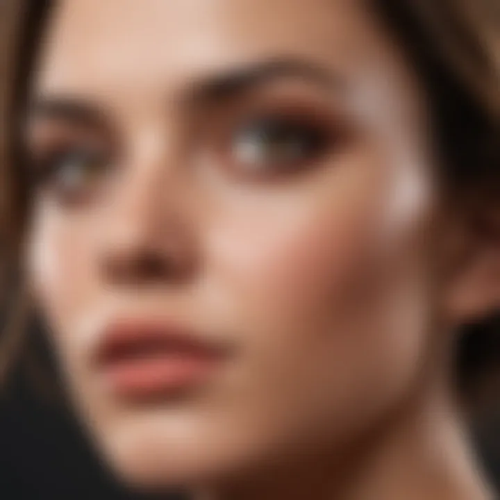 Subtle highlights enhancing brown eyes against olive skin