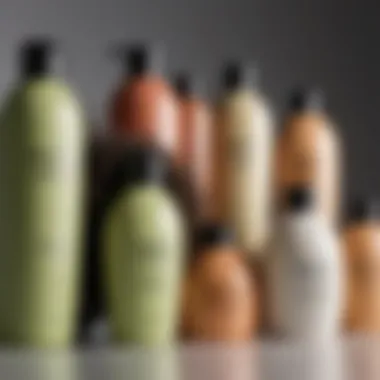 Selection of shampoo and conditioner bottles for curly hair